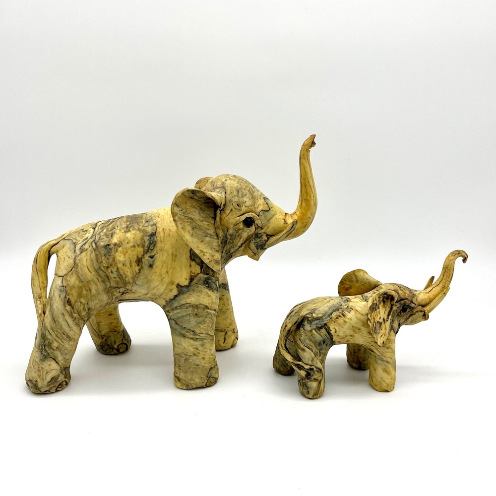 Vintage Crushed Oyster Shell Elephant‎ Figurines Mother and Baby - Home Decor - Picture 7 of 11